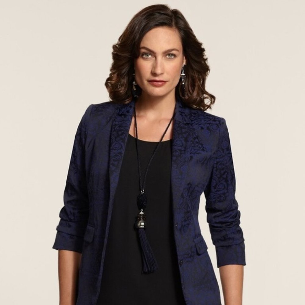 Chico's Carbon Blue Brocade Blazer 0 Small NWT